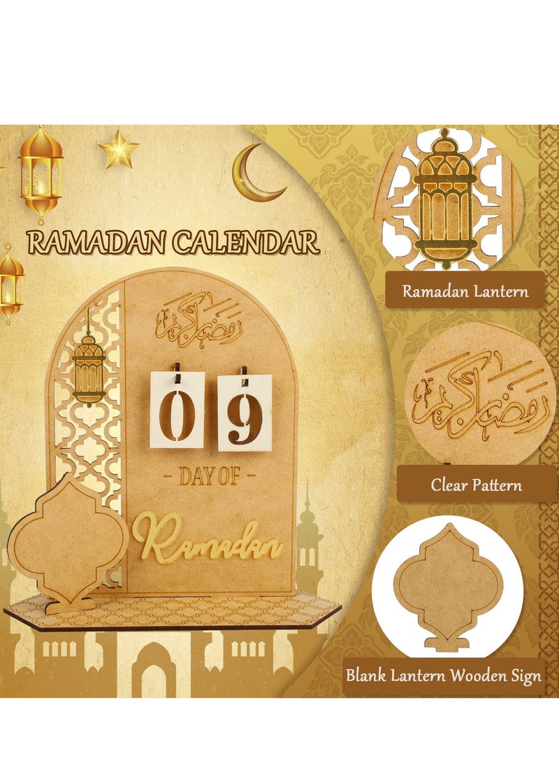 Elegant Wooden Ramadan Countdown Calendar - 30 Days to Eid, DIY Palace Decor, Eid Mubarak Craft Ornament, Stylish Ramadan Home Decoration (Lantern)