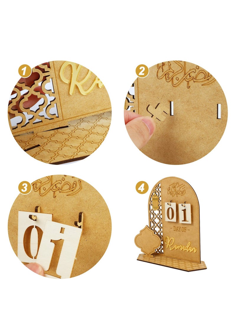 Elegant Wooden Ramadan Countdown Calendar - 30 Days to Eid, DIY Palace Decor, Eid Mubarak Craft Ornament, Stylish Ramadan Home Decoration (Lantern)