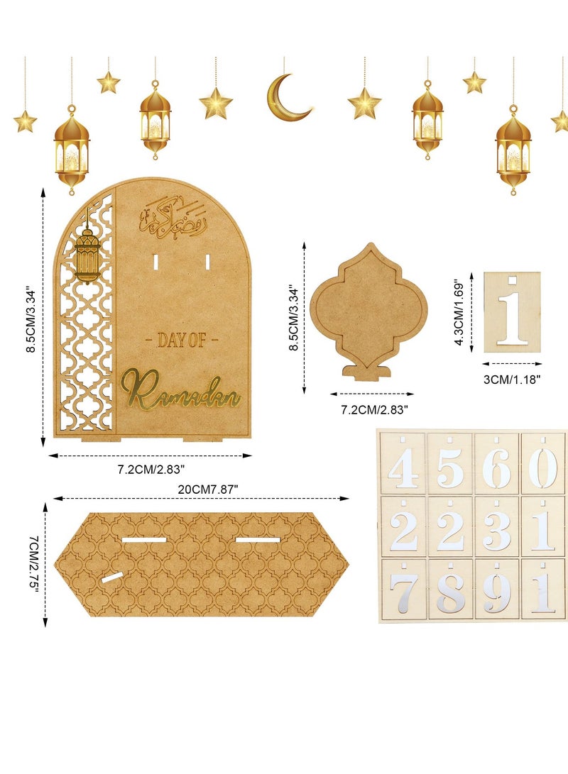 Elegant Wooden Ramadan Countdown Calendar - 30 Days to Eid, DIY Palace Decor, Eid Mubarak Craft Ornament, Stylish Ramadan Home Decoration (Lantern)
