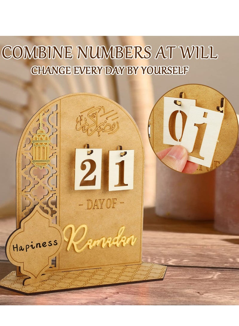 Elegant Wooden Ramadan Countdown Calendar - 30 Days to Eid, DIY Palace Decor, Eid Mubarak Craft Ornament, Stylish Ramadan Home Decoration (Lantern)