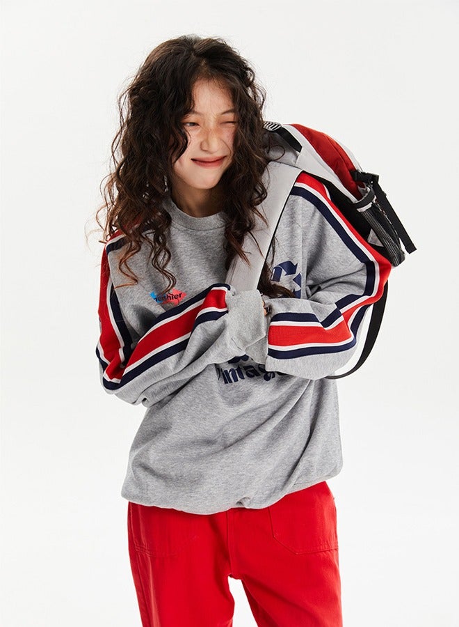 NIBEMINENT Colorful Letter Casual Long Sleeve Round Neck T-Shirt Grey - Image 1