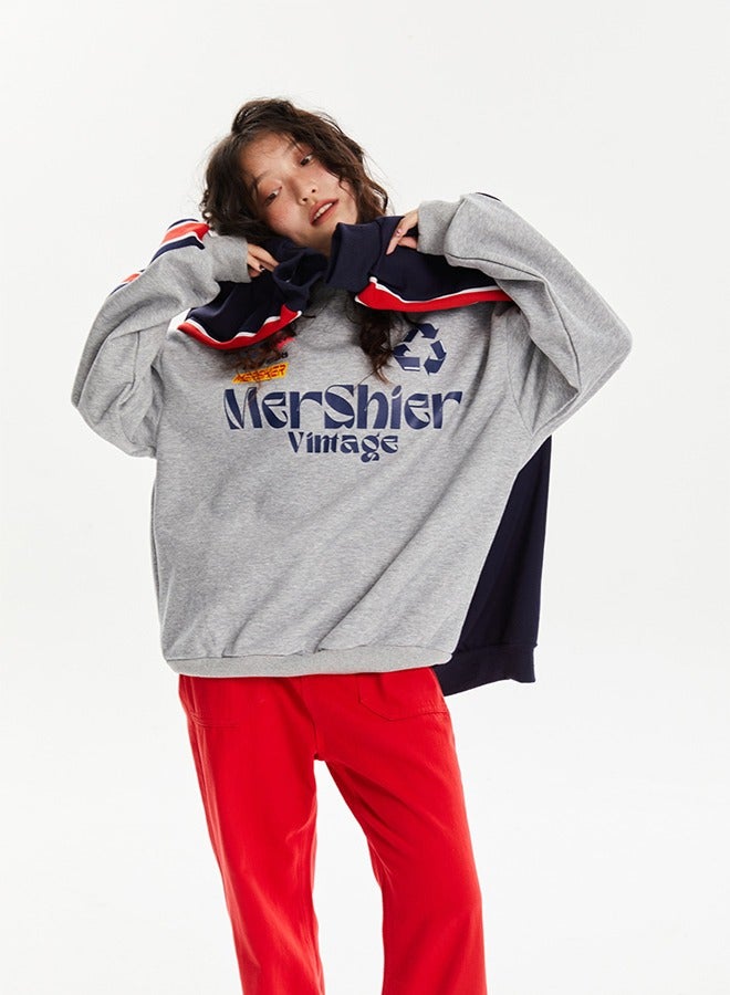 NIBEMINENT Colorful Letter Casual Long Sleeve Round Neck T-Shirt Grey - Image 5