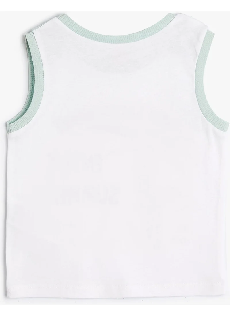 KOTON Undershirt Summer Themed Sleeveless Crew Neck Printed Cotton