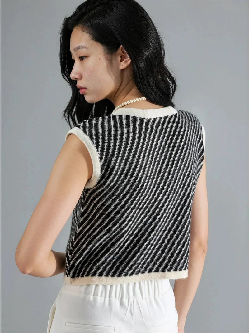 MY FASHION Natural MY FASHION Textured Knitwear Cropped Waistcoat with Button Closure for Women | Best Price UAE