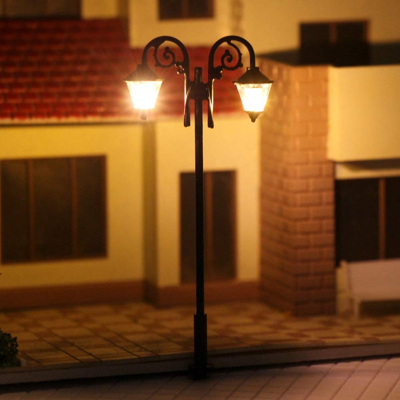 Evemodel LYM61 5pcs Model Train HO Scale Lamp Post LEDs 1:87 Street Lights 65mm Miniature Double Heads Warm White  - Image 2