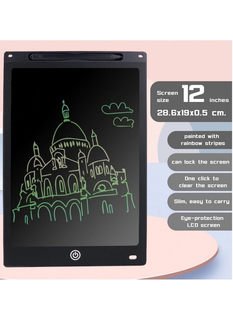 تابلت كتابة LCD محمول مقاس 12 بوصة للرسم والجرافيتي، أسود - Image 2