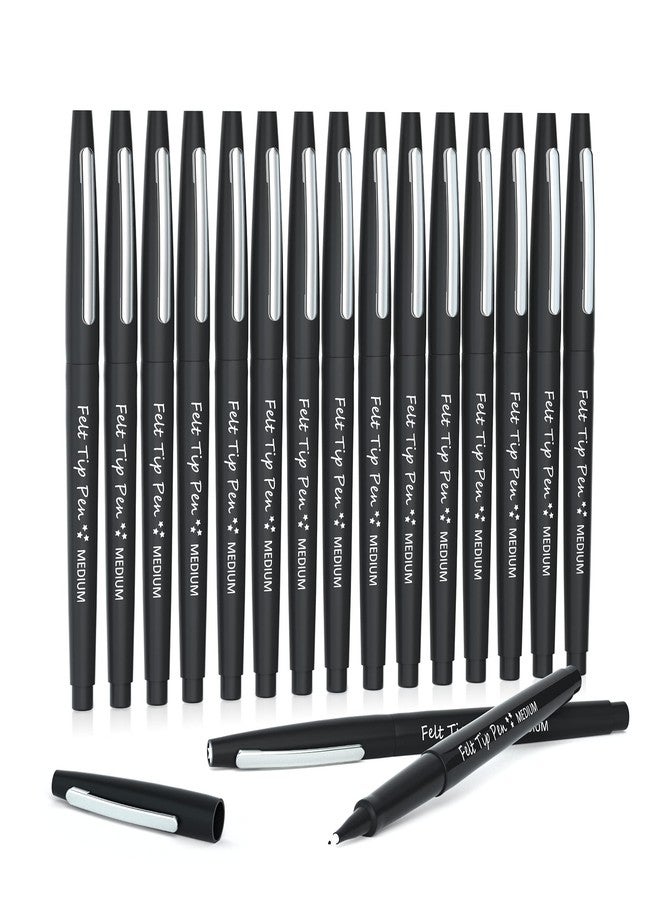 Lelix Felt Tip Pens, 15 Black Pack, 0.7mm Medium Point, Felt Tip Markers Pens for Journaling, Writing, Note Taking, Planner, Perfect for School Office and Art Supplies - Image 1