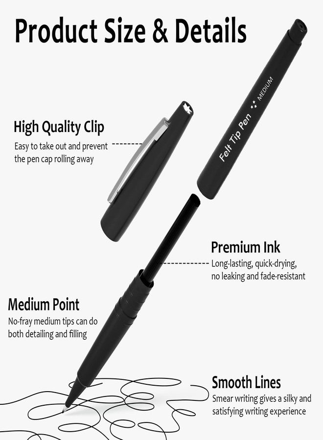 Lelix Felt Tip Pens, 15 Black Pack, 0.7mm Medium Point, Felt Tip Markers Pens for Journaling, Writing, Note Taking, Planner, Perfect for School Office and Art Supplies - Image 3