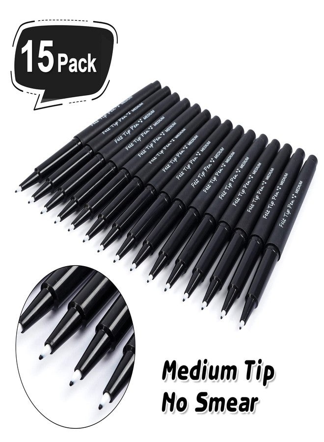 Lelix Felt Tip Pens, 15 Black Pack, 0.7mm Medium Point, Felt Tip Markers Pens for Journaling, Writing, Note Taking, Planner, Perfect for School Office and Art Supplies - Image 2
