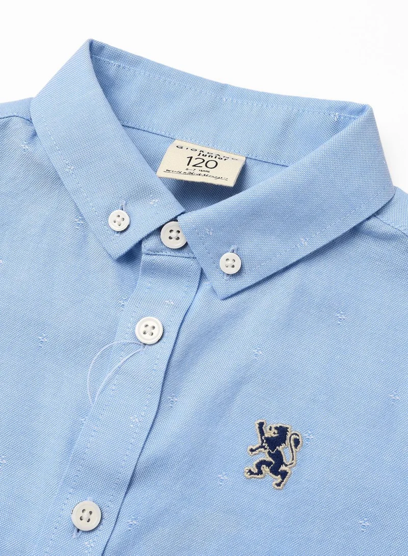 GIORDANO Junior Cotton Oxford Full Opening Long Sleeve Slim Fit Embroidery Garment Wash Shirt
