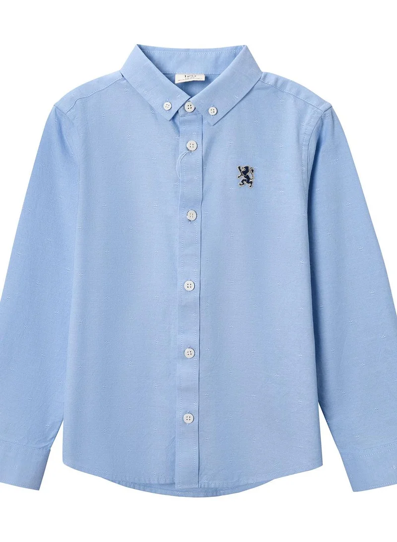 GIORDANO Junior Cotton Oxford Full Opening Long Sleeve Slim Fit Embroidery Garment Wash Shirt