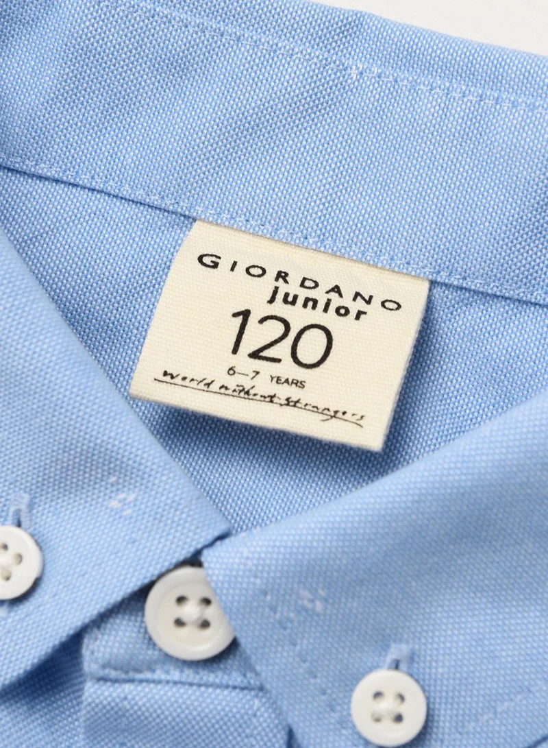 GIORDANO Junior Cotton Oxford Full Opening Long Sleeve Slim Fit Embroidery Garment Wash Shirt
