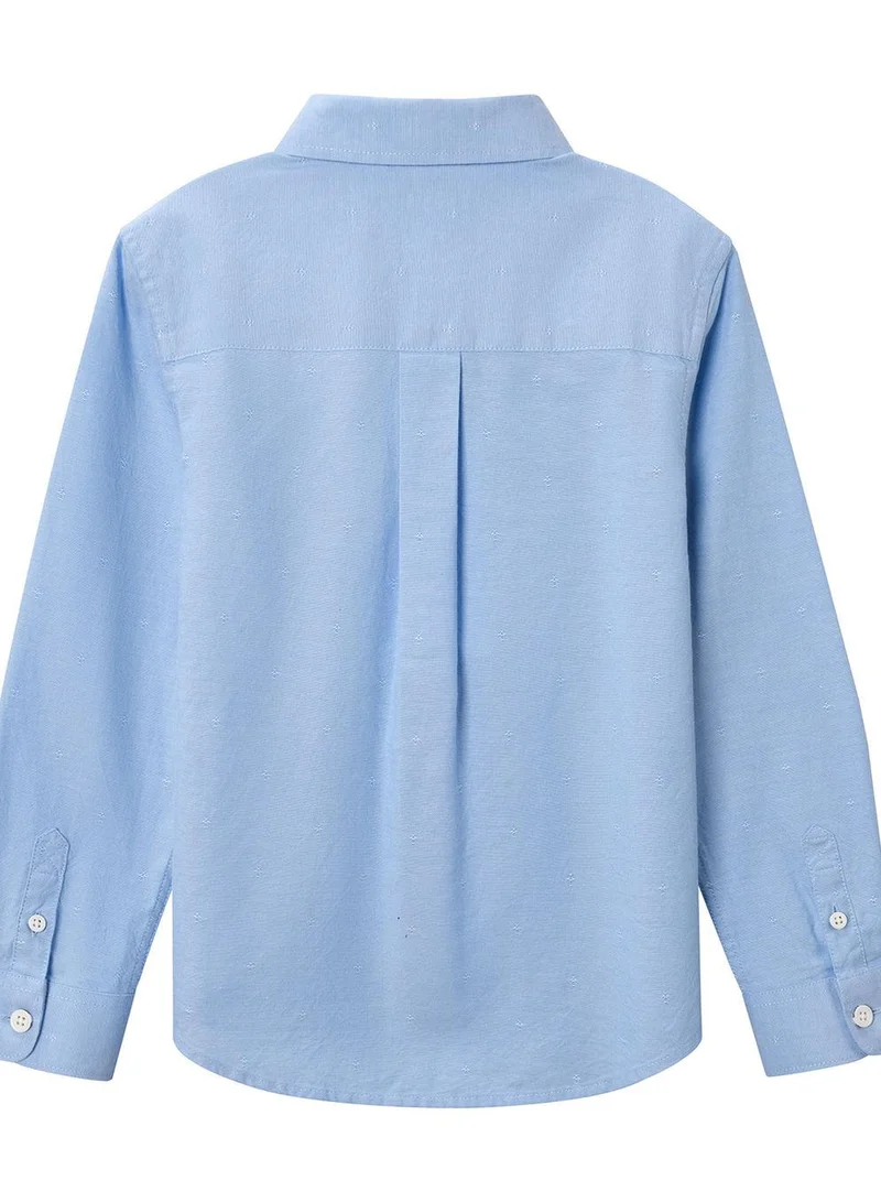 GIORDANO Junior Cotton Oxford Full Opening Long Sleeve Slim Fit Embroidery Garment Wash Shirt