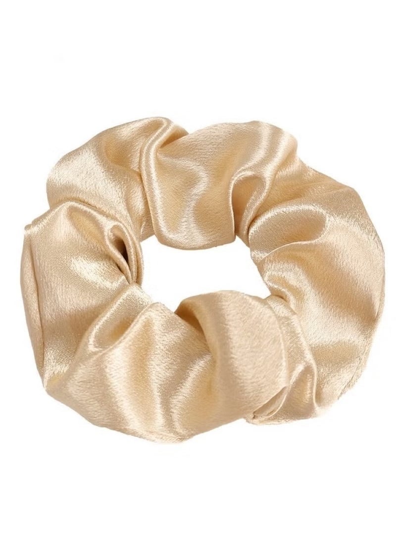 Huitich Elastic Silk Scrunchie for Women – Luxurious, No-Damage Hair Tie – Beige - Image 1