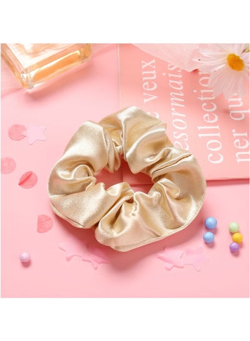 Huitich Elastic Silk Scrunchie for Women – Luxurious, No-Damage Hair Tie – Beige - Image 2