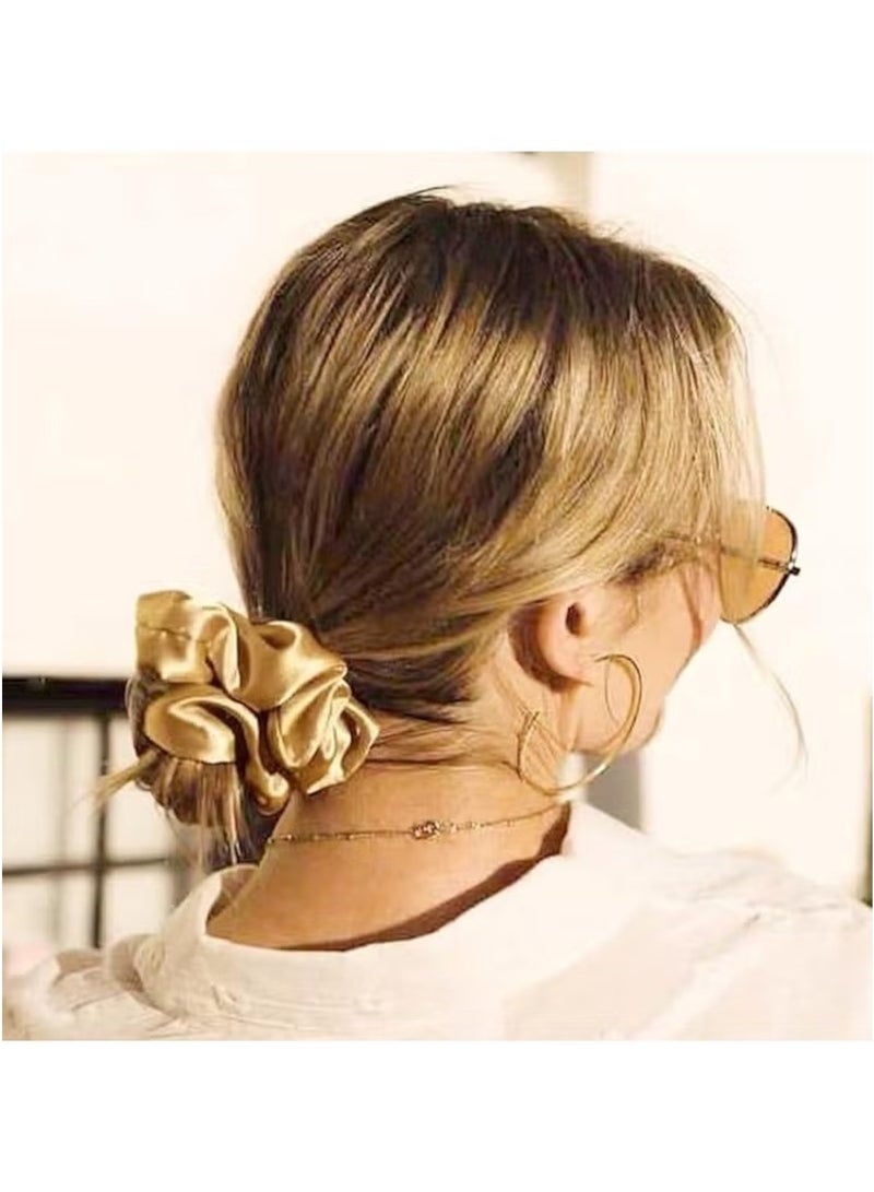 Huitich Elastic Silk Scrunchie for Women – Luxurious, No-Damage Hair Tie – Beige - Image 3