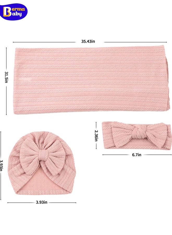 Berma Baby Baby Swaddle Quilt Set Newborn Polycotton Solid Color Wheat Ear Pattern Wrap Blanket Three-piece Set  - Image 2
