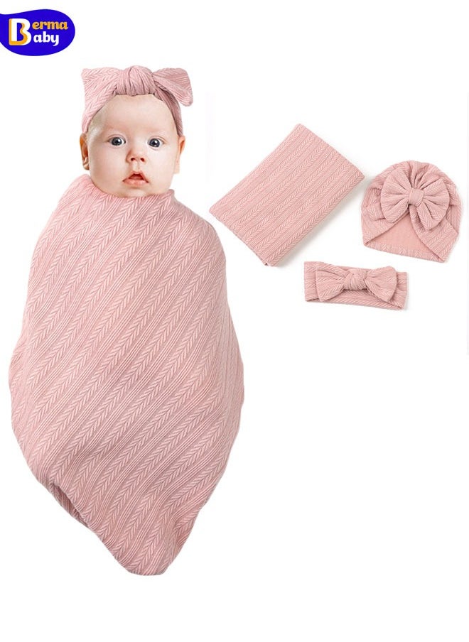 Berma Baby Baby Swaddle Quilt Set Newborn Polycotton Solid Color Wheat Ear Pattern Wrap Blanket Three-piece Set  - Image 1