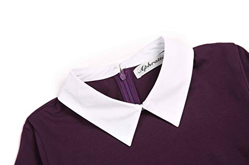 Aphratti Women's Long Sleeve Fall Dresses 2025 Casual Peter Pan Collar A Line Fit and Flare Skater Goth Dress Purple Small - Image 4