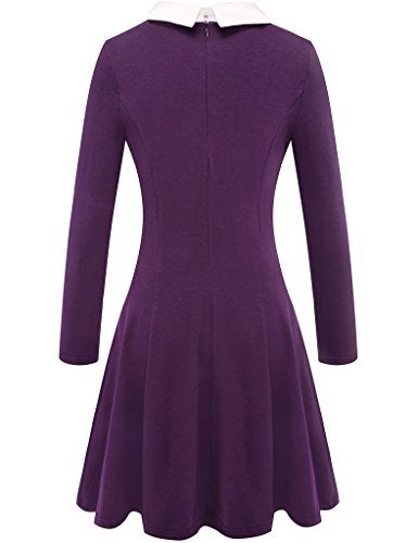 Aphratti Women's Long Sleeve Fall Dresses 2025 Casual Peter Pan Collar A Line Fit and Flare Skater Goth Dress Purple Small - Image 3