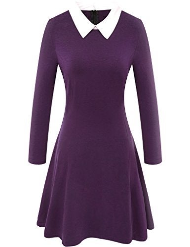 Aphratti Women's Long Sleeve Fall Dresses 2025 Casual Peter Pan Collar A Line Fit and Flare Skater Goth Dress Purple Small - Image 2