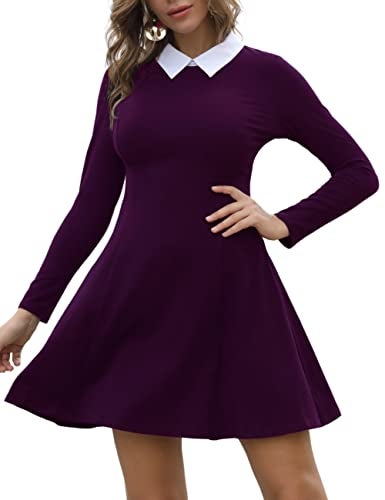 Aphratti Women's Long Sleeve Fall Dresses 2025 Casual Peter Pan Collar A Line Fit and Flare Skater Goth Dress Purple Small - Image 1