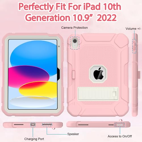 BMOUO حافظة BMOUO لجهاز iPad (A16) الجيل 11 بحجم 11 بوصة 2025 / iPad الجيل 10 بحجم 10.9 بوصة 2022 - مع حامل وموضع قلم، حافظة قوية مضادة للصدمات لجهاز iPad الجيل 11 و10، وردي - Image 4