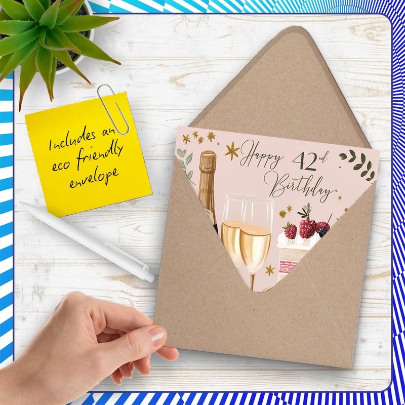Stuff4 42nd Birthday Cards for Women - Cakes & Wine - Happy Birthday Card for 42 Year Old Woman Cousin Neighbor Auntie Friend  5.7 Inch Bday Greeting Cards - Image 5