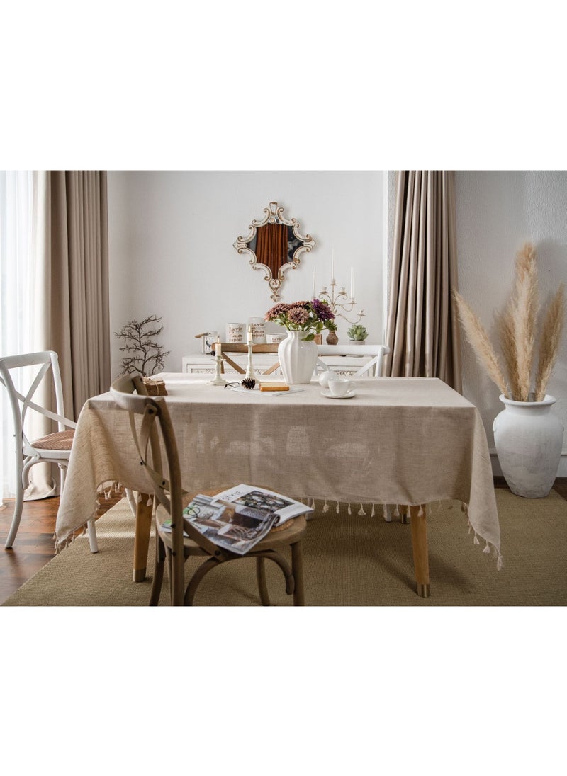 Oasis Casa Square Beige Tablecloth Table Cover for Coffee Table, Classic Cotton Linen Table Cloth for Coffee Table / Dining Table, Decorative Linen for Kitchen/Cafe/Wedding/Picnic/Party/Birthday (140 cm*140 cm / 55 in*55 in)  - Image 2