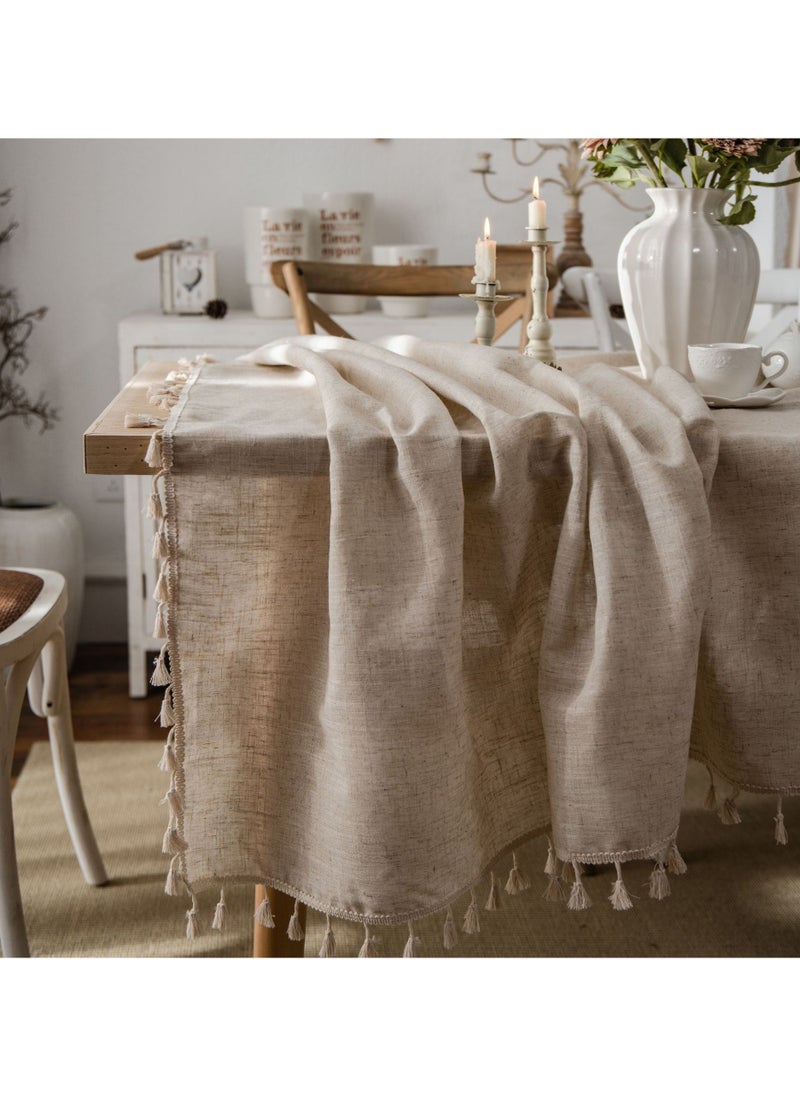 Oasis Casa Square Beige Tablecloth Table Cover for Coffee Table, Classic Cotton Linen Table Cloth for Coffee Table / Dining Table, Decorative Linen for Kitchen/Cafe/Wedding/Picnic/Party/Birthday (140 cm*140 cm / 55 in*55 in)  - Image 3