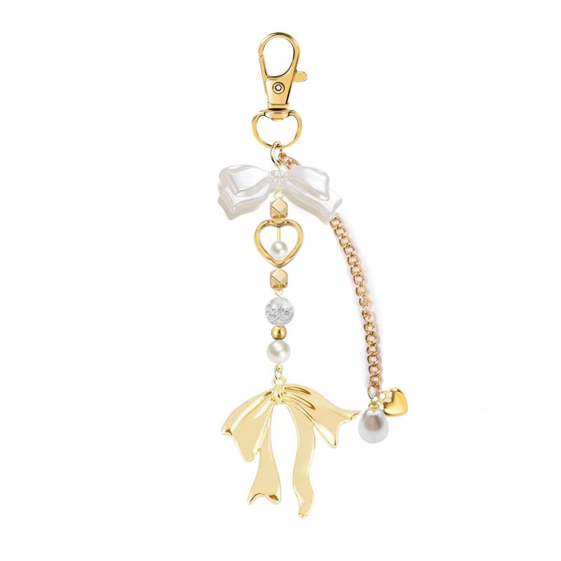 Agromusk Gold Bow Keychain Bag Charms for Women Heart Pearl Beaded Purse Charms Coquette Aesthetic Key Chain Jewelry Elegant Decor Accessories Pendant - Image 1