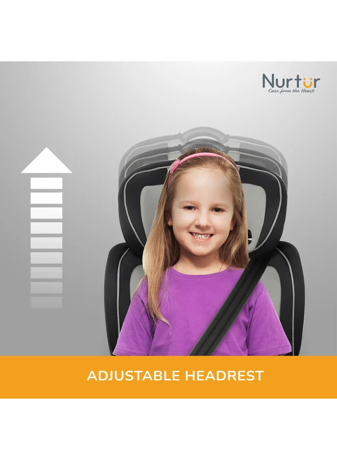 Nurtur Jupiter Baby/Kids 3-in-1 Car Seat + Booster Seat - Adjustable Backrest - Extra Protection - 5-Point Safety Harness - 9 months to 12 years (Group 1/2/3), Upto 36kg - Grey Multi