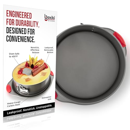 Boxiki Kitchen 10 Inch Nonstick Springform Pan, Professional Spring Form and Cheesecake Baking Mold, Leakproof Cake Pan with Silicone Handles - Image 1