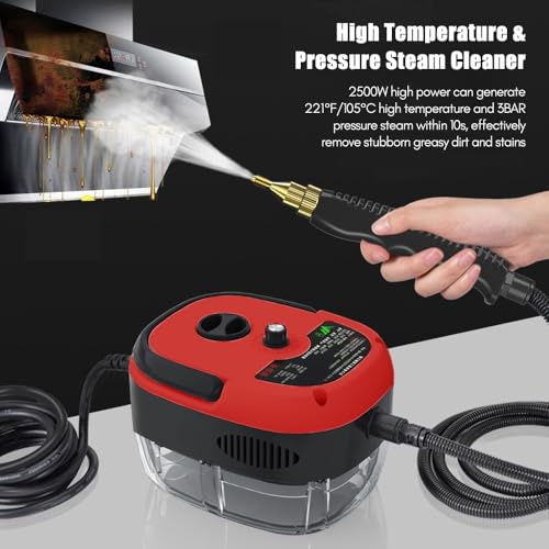 Irishom 2500W Handheld Steam Cleaner High Temperature Pressurized Steam Cleaning Machine Portable Car Steamer with Brush Heads (Red) - Image 4