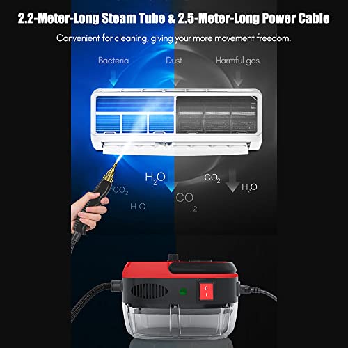 Irishom 2500W Handheld Steam Cleaner High Temperature Pressurized Steam Cleaning Machine Portable Car Steamer with Brush Heads (Red) - Image 3