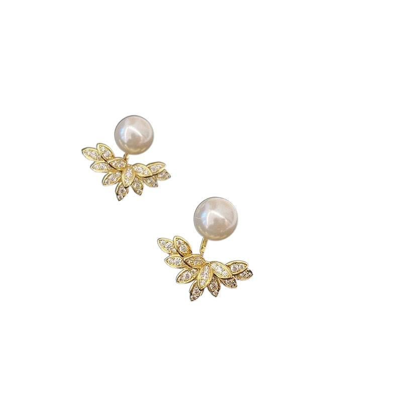 AD Pearl Earrings with Rhinestone Detail and Flower Detail Lightweight Non Pierced Jewelry for Women and Daily Wear - Image 3