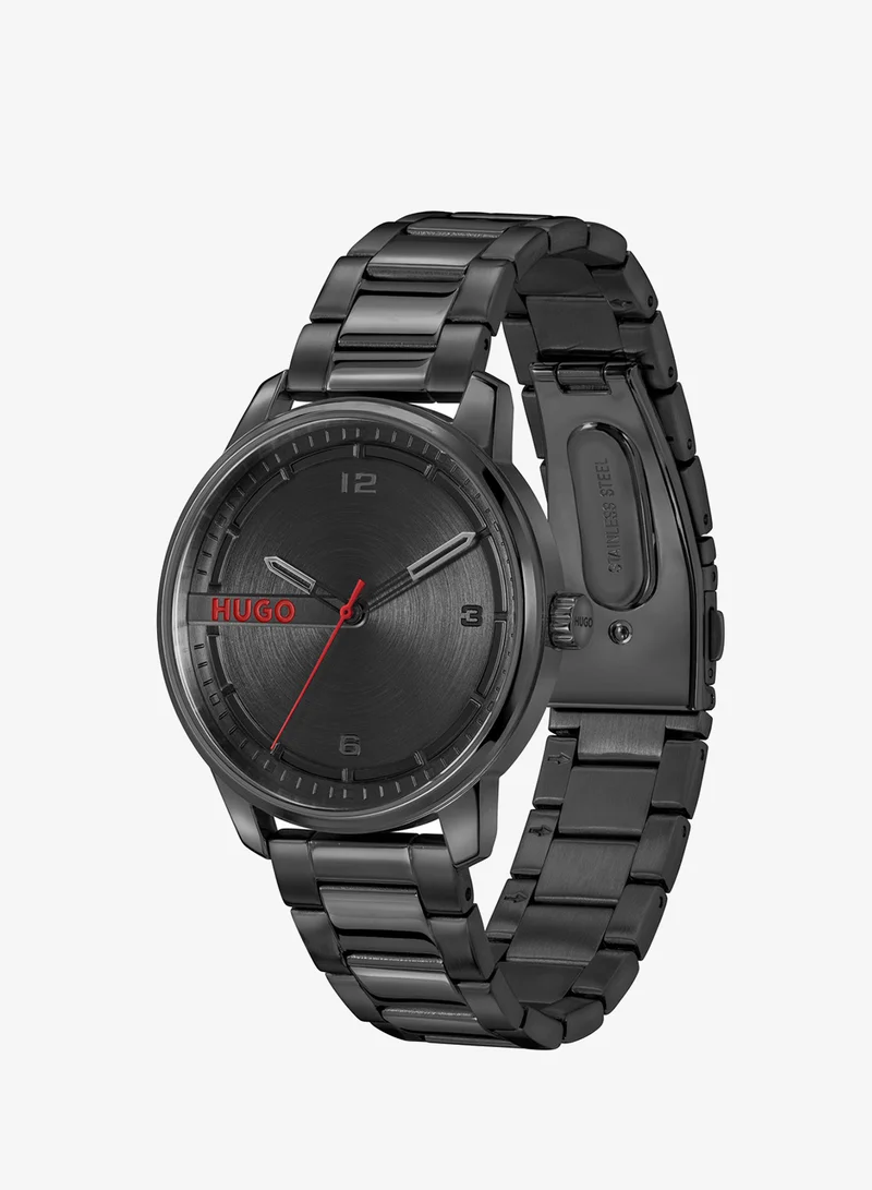 HUGO 3-Hand #Stamp Collection Quartz Movement Watch For Men With Black Stainless Steel Bracelet - 1530365