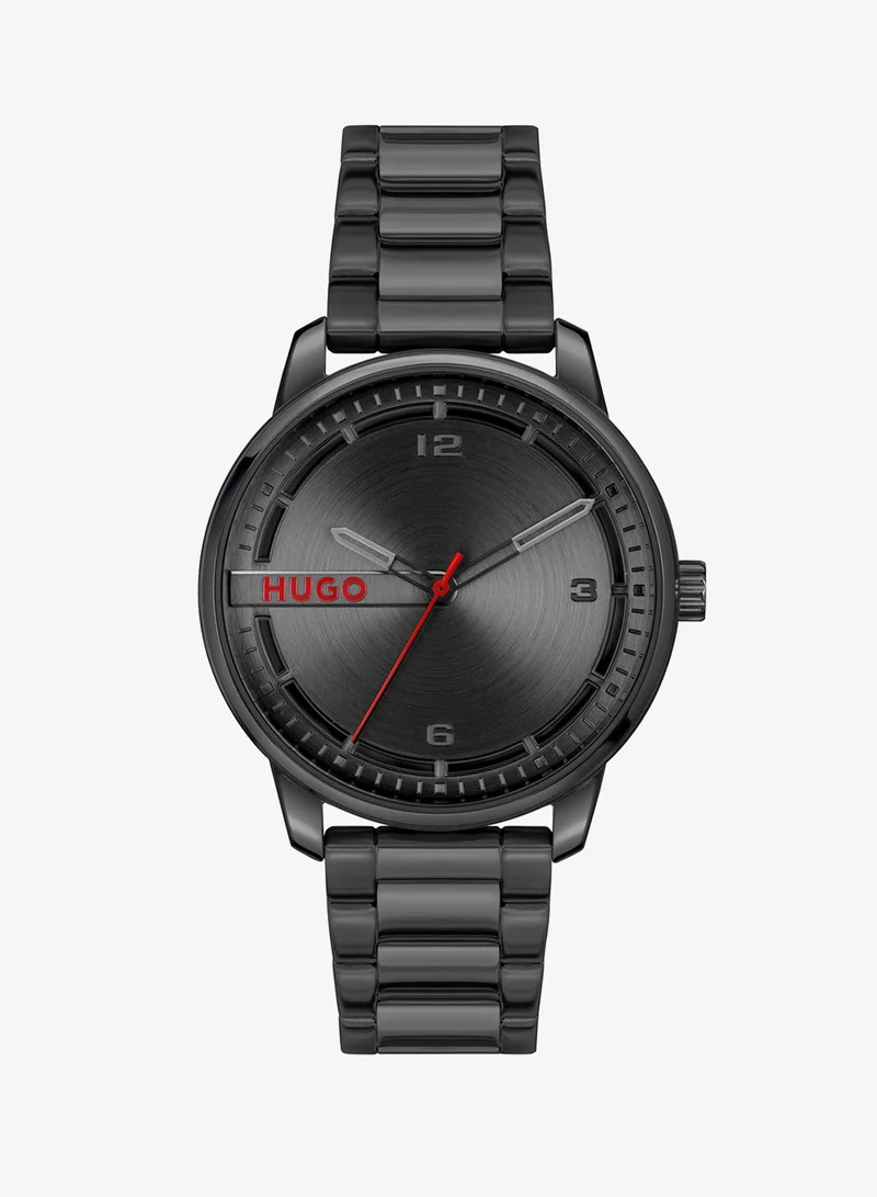 HUGO 3-Hand #Stamp Collection Quartz Movement Watch For Men With Black Stainless Steel Bracelet - 1530365