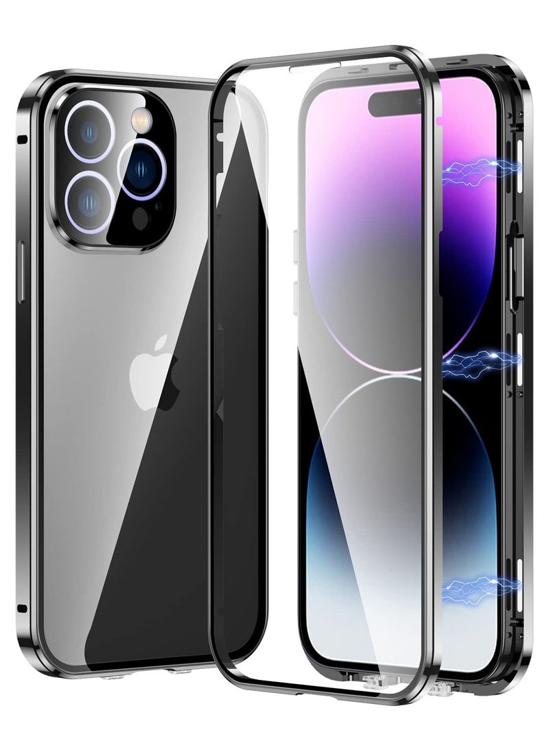 Aookay - Metal Case for iPhone 15 Pro Max, 360° Full Protection Ultra Thin Clear Double Sided Tempered Glass Screen Protector Case Cover with Safety Lock and Camera Lens Protector - Image 1