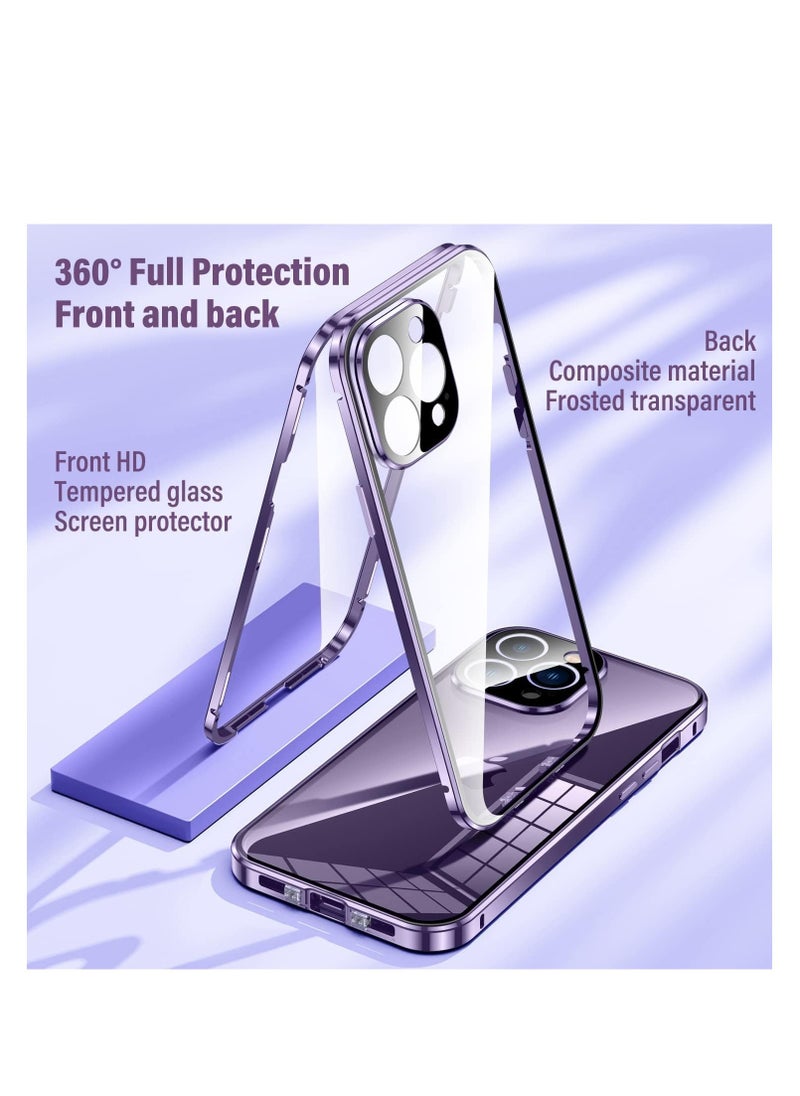 Aookay - Metal Case for iPhone 15 Pro Max, 360° Full Protection Ultra Thin Clear Double Sided Tempered Glass Screen Protector Case Cover with Safety Lock and Camera Lens Protector - Image 1