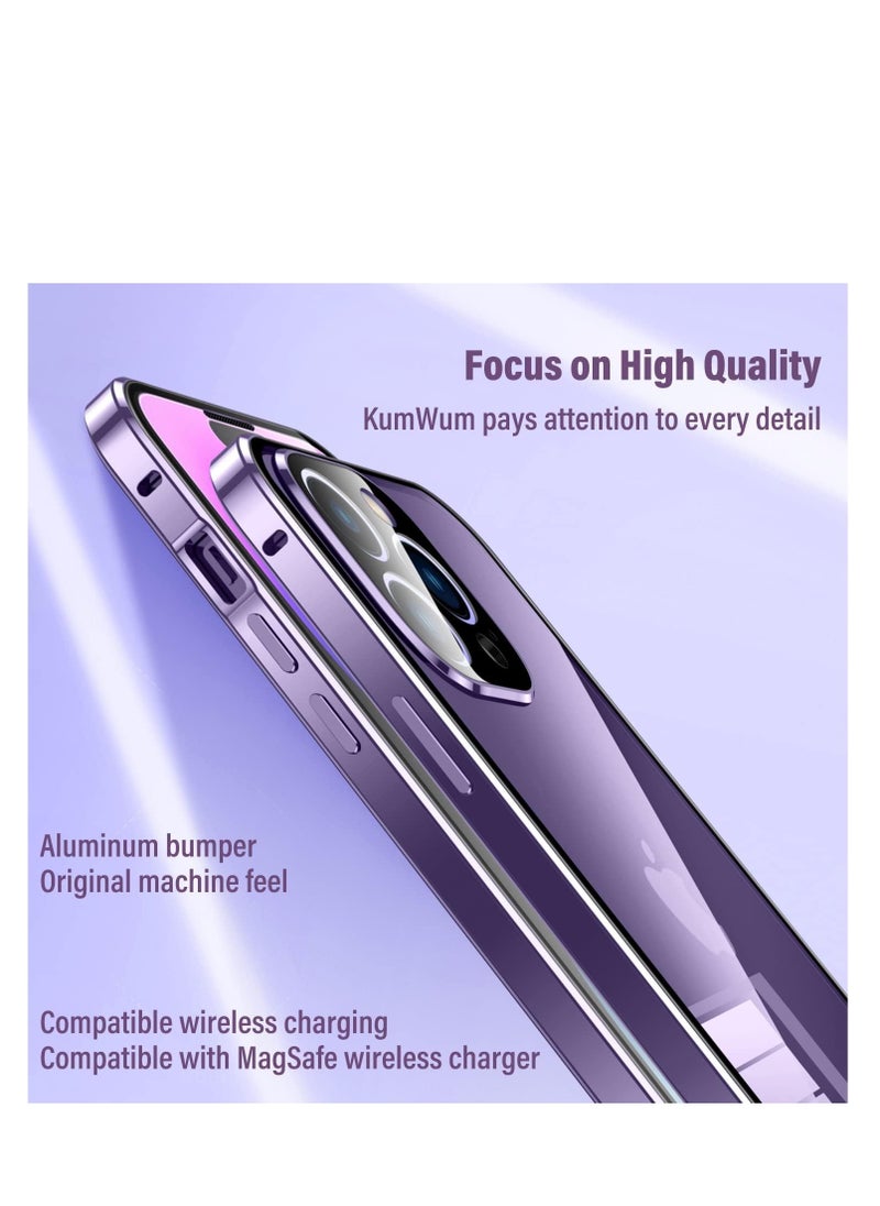 Aookay - Metal Case for iPhone 15 Pro Max, 360° Full Protection Ultra Thin Clear Double Sided Tempered Glass Screen Protector Case Cover with Safety Lock and Camera Lens Protector - Image 1