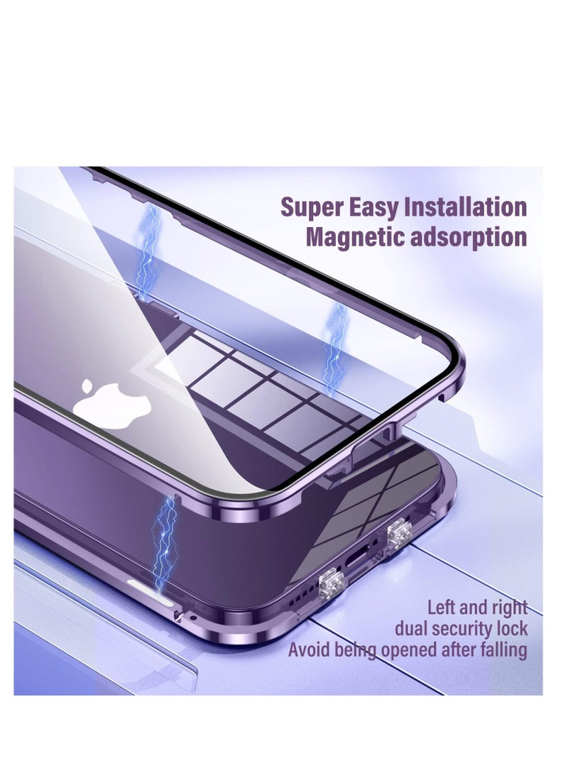 Aookay - Metal Case for iPhone 15 Pro Max, 360° Full Protection Ultra Thin Clear Double Sided Tempered Glass Screen Protector Case Cover with Safety Lock and Camera Lens Protector - Image 1