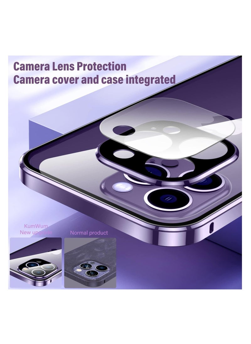 Aookay - Metal Case for iPhone 15 Pro Max, 360° Full Protection Ultra Thin Clear Double Sided Tempered Glass Screen Protector Case Cover with Safety Lock and Camera Lens Protector - Image 1