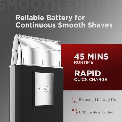 Ikonic Professional Electric Shaver, Ultra Thin, Cordless, Rechargeable Men's Travel Razor for Face Care, Beard for Salon Professionals, Barbers and Salon-Like Shave at Home - Black - Image 4