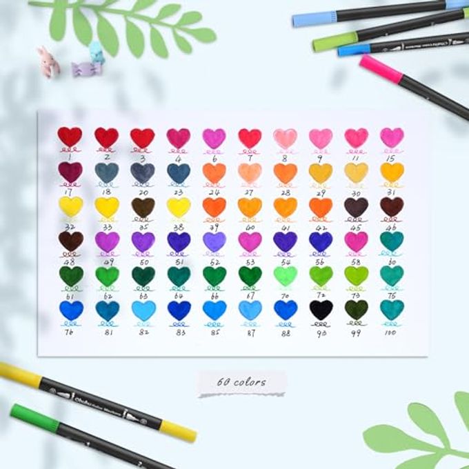 Ohuhu Markers For Adult Coloring Books No Bleeding 60 Colors Coloring Markers Water-Based Dual Tips Fineliner & Brush Drawing Pens Art Markers For Kids Adults Sketch Journal Maui Black - Image 5