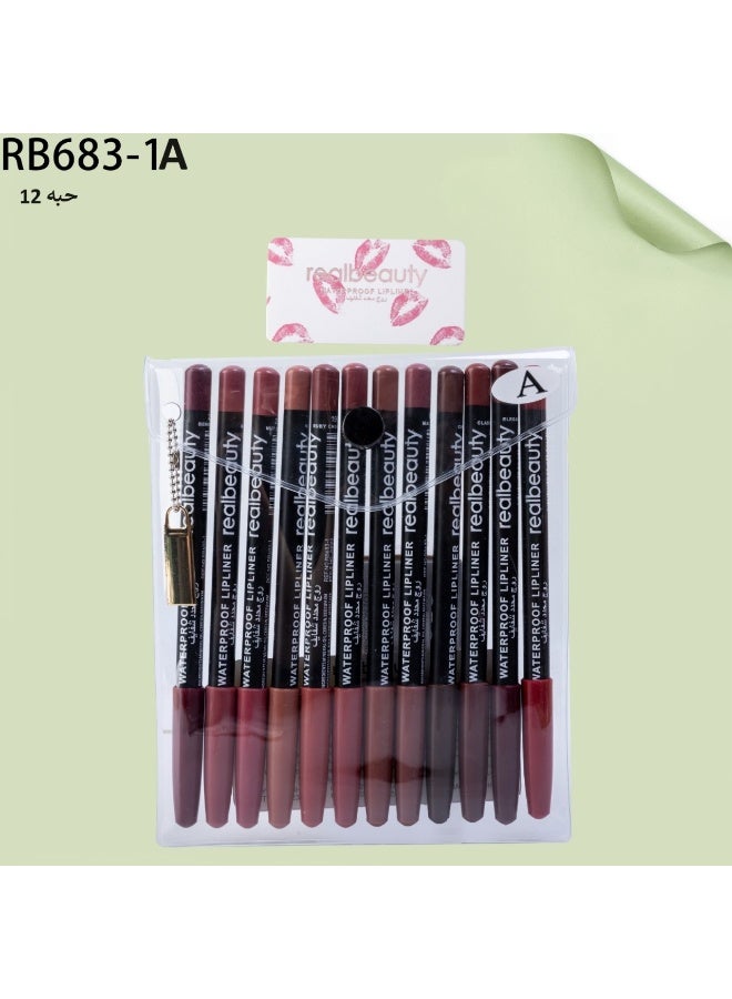 ريل بيوتي مجموعة أقلام تحديد الشفاه  متعددة درجات الألوان ١٢ قطعة