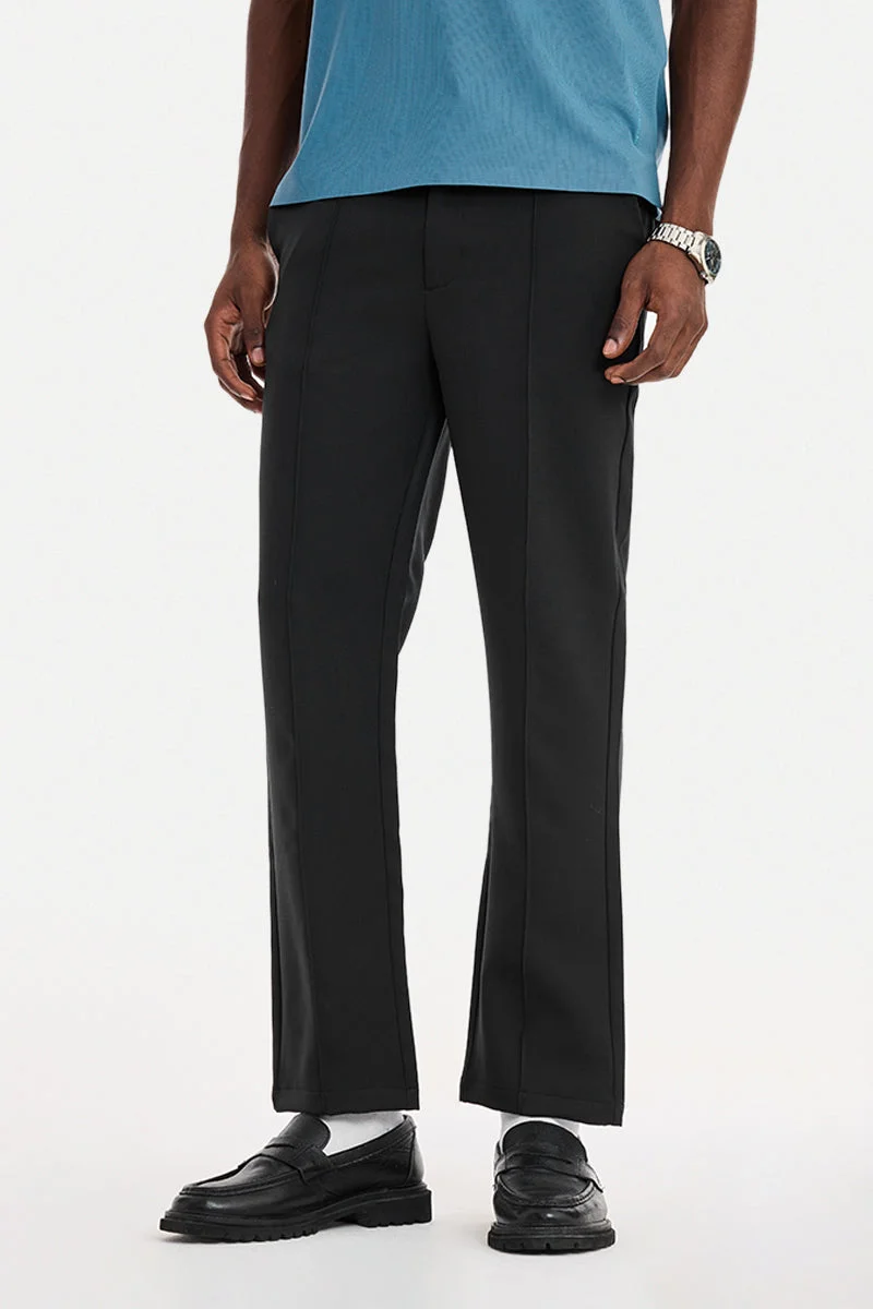سنيتش Dark Grey Textured Straight Fit Formal Trousers