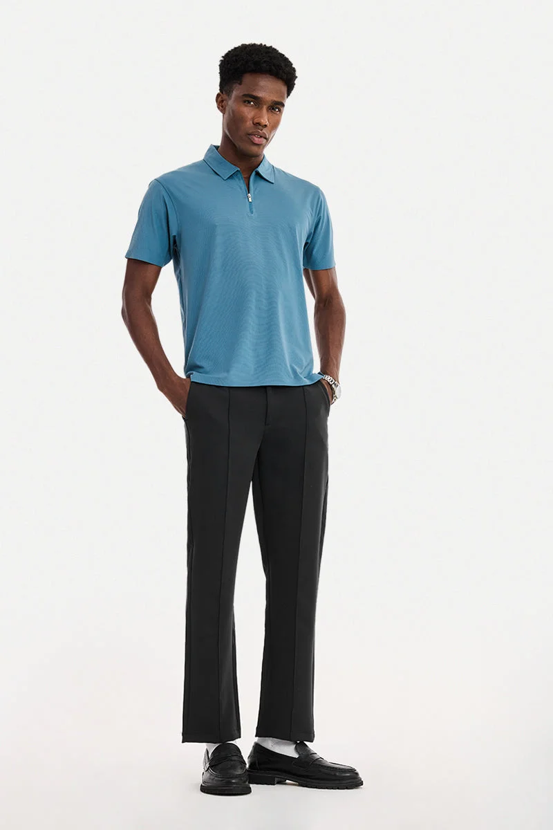 سنيتش Dark Grey Textured Straight Fit Formal Trousers