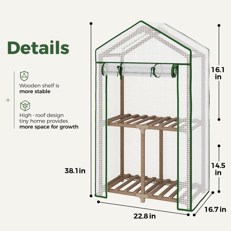 Bamworld Mini Greenhouse Indoor Outdoor 2-Tierd Reusable Portable Warm House with PE Cover Compact Garden and Backyards Portable Rack with Sturdy Eucalyptus Frame Winter-Proof for Plant Protection - Image 2