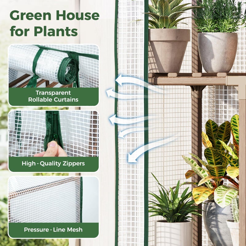 Bamworld Mini Greenhouse Indoor Outdoor 2-Tierd Reusable Portable Warm House with PE Cover Compact Garden and Backyards Portable Rack with Sturdy Eucalyptus Frame Winter-Proof for Plant Protection - Image 5